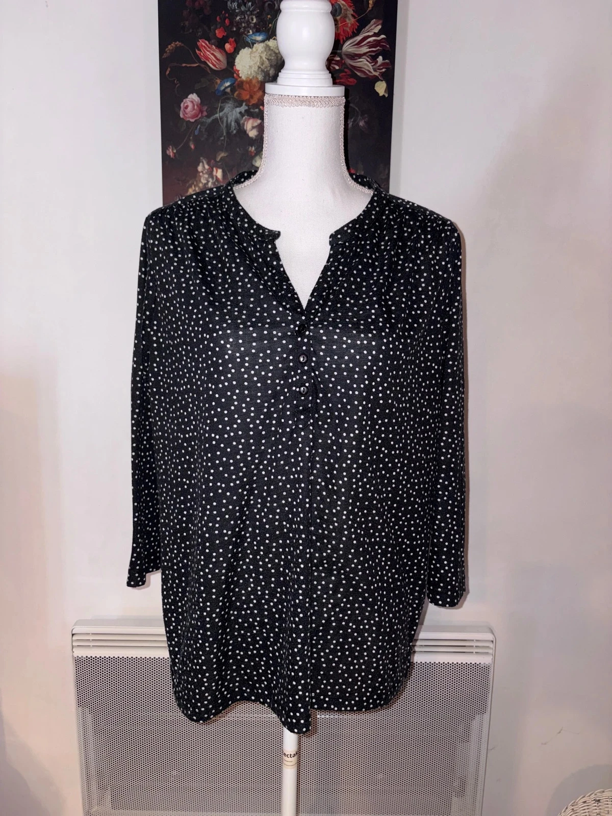 Blouse épaisse noir à pois blanc FPC taille XL / 42